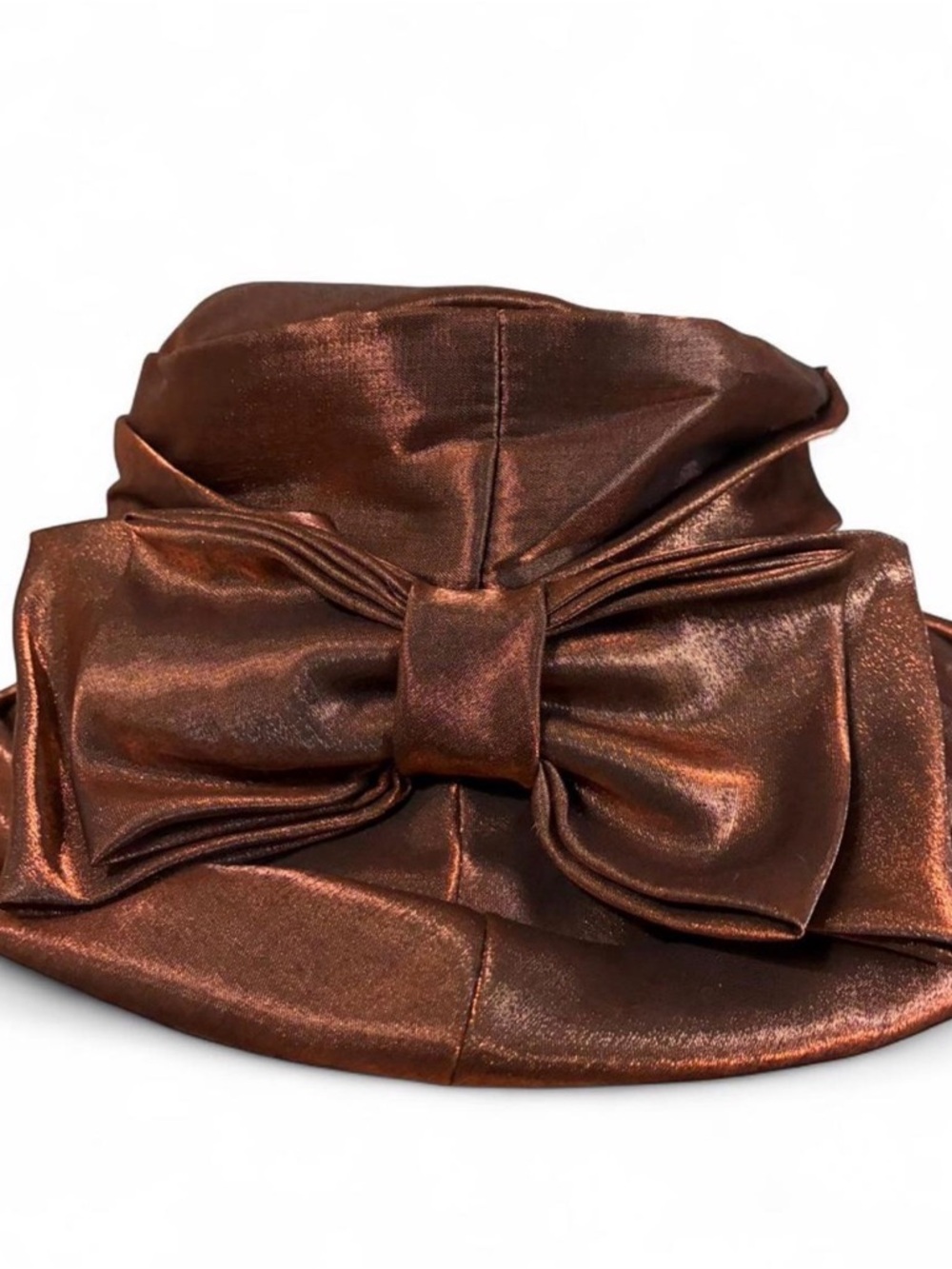 VTG Galeries Lafayette Paris Bronze Metallic Hat - Bow Detail - French